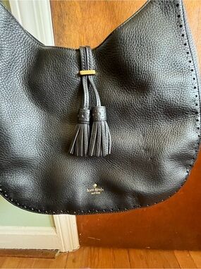 kate spade black pebbled leather shoulder bag with tassel